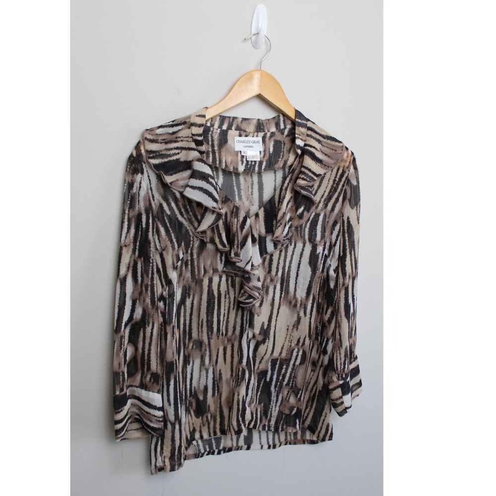 Charles Gray London Women's Long‎ Sleeve Brown Black Print Size Small